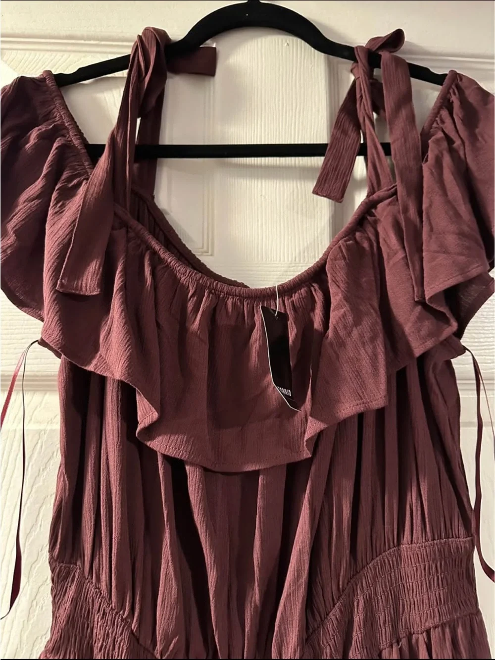 torrid NWT Off-Shoulder Ruffle Wide-Leg Jumpsuit - Burgundy